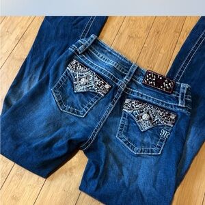 Miss Me Dark Blue Boot Cut Jeans with Embellished Pockets